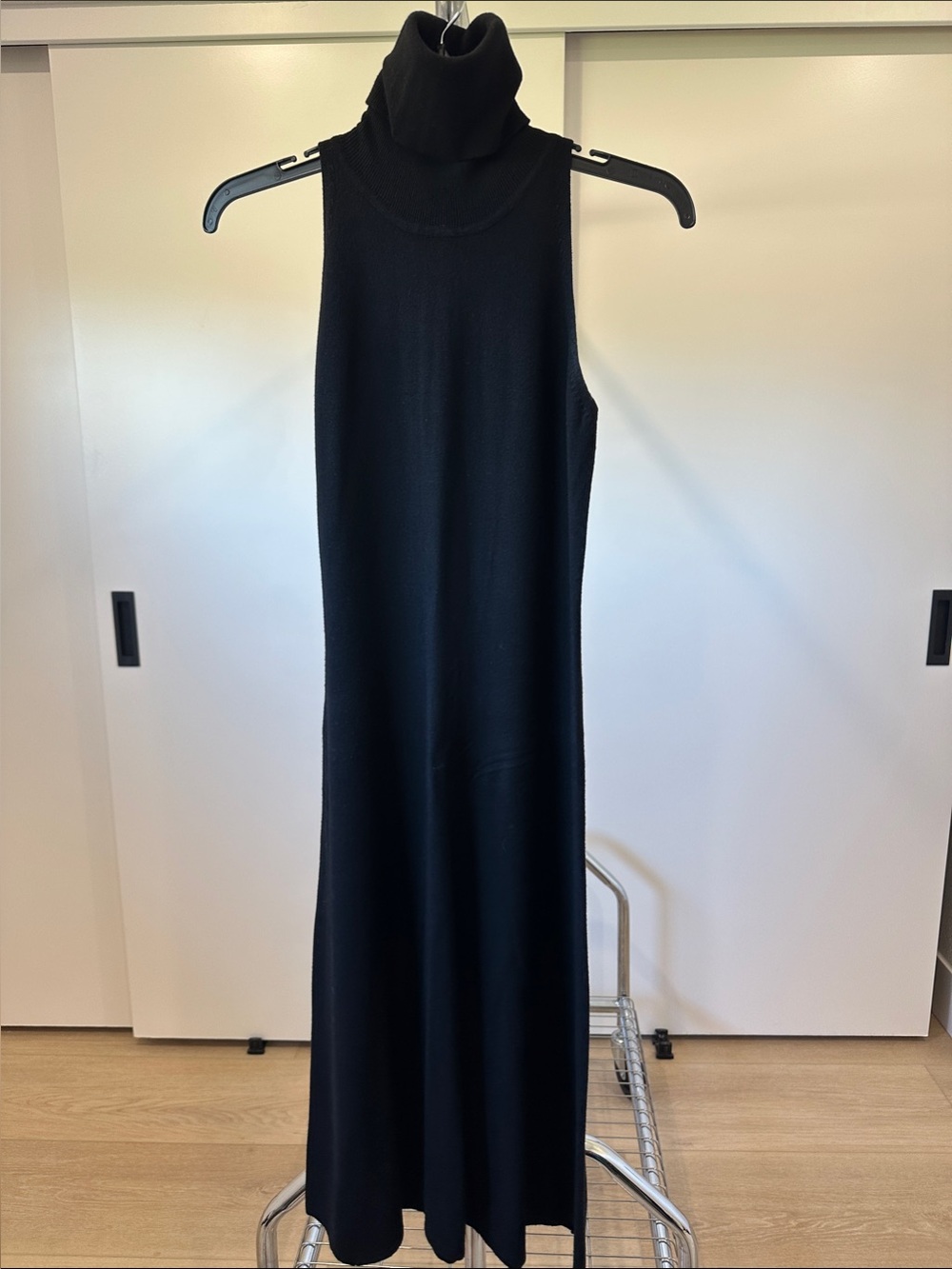 Zara Black Sleeveless Turtleneck Maxi Dress - Ribbed Knit